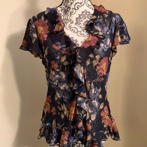 Ralph Lauren chaps navy floral see through blouse